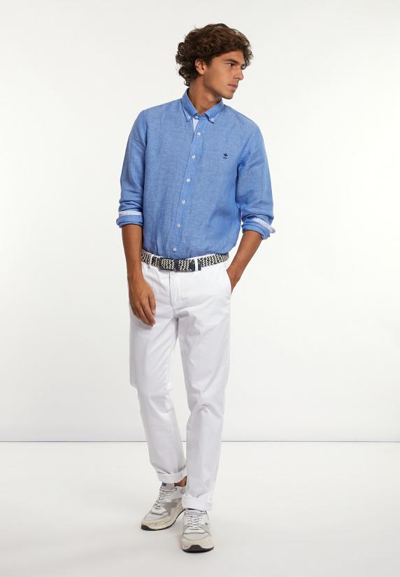 River Woods Custom Fit Fancy Linnen Hemd Blauw