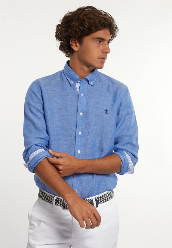 river woods Custom fit fancy linnen hemd blauw