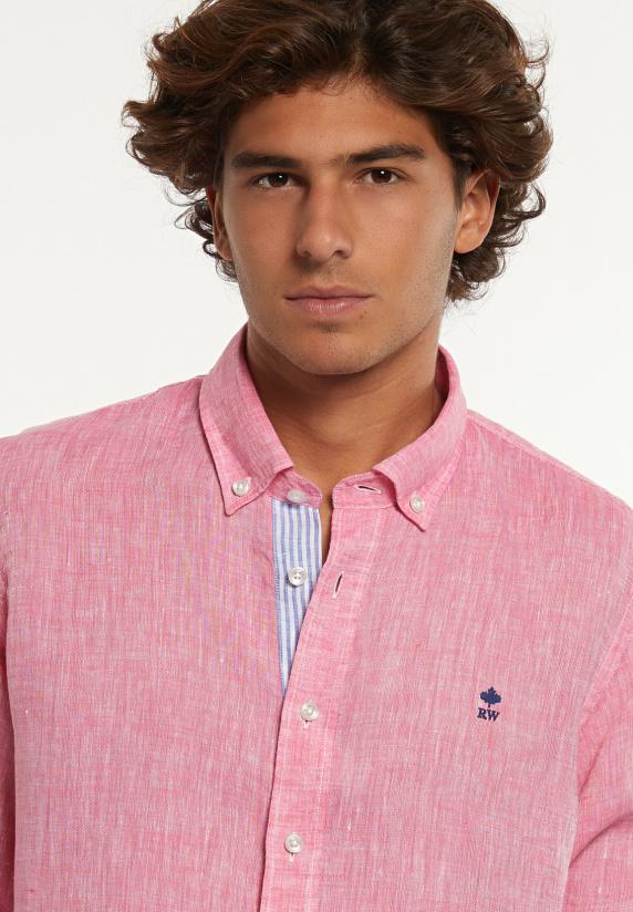 River Woods Custom Fit Fancy Linnen Hemd Roze