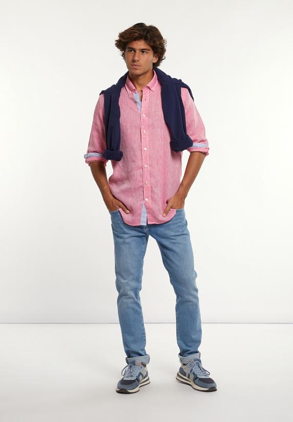 River Woods Custom Fit Fancy Linnen Hemd Roze