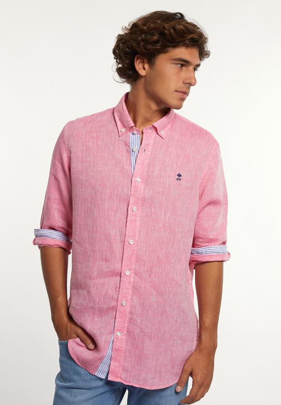 river woods Custom fit fancy linnen hemd roze