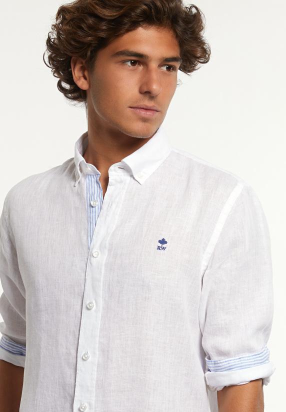 River Woods Custom Fit Fancy Linnen Hemd Wit