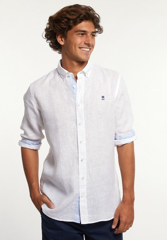 river woods Custom fit fancy linnen hemd wit