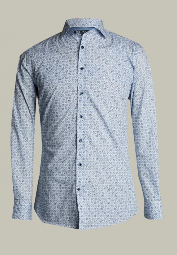 river woods Custom fit fantasie hemd blauw/wit