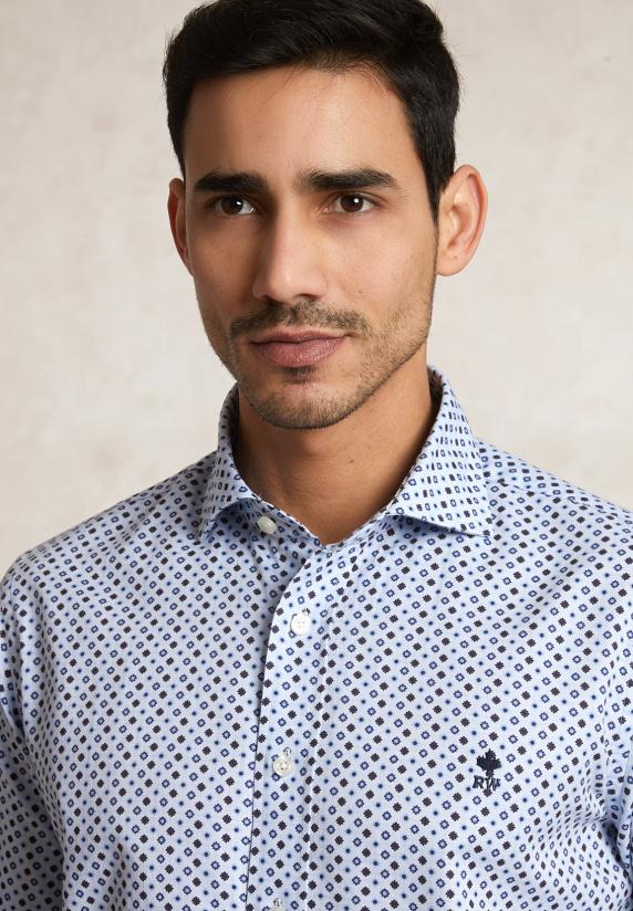 River Woods Custom Fit Fantasiehemd Blauw