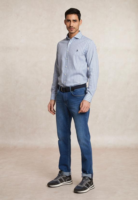 River Woods Custom Fit Fantasiehemd Blauw