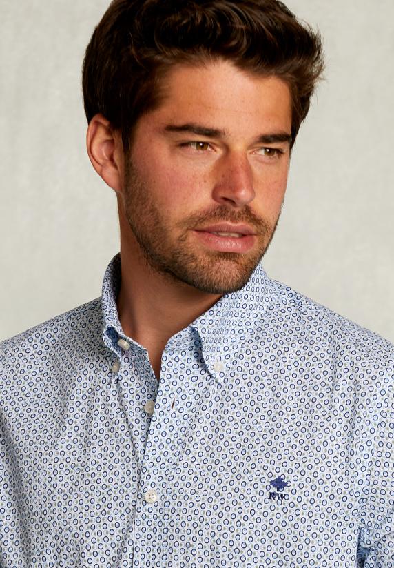 River Woods Custom Fit Fantasiehemd Blauw/groen