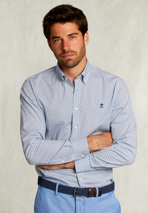 river woods Custom fit fantasiehemd blauw/groen