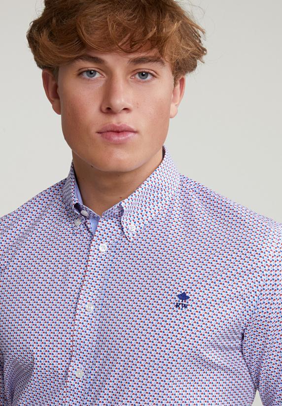 River Woods Custom Fit Fantasiehemd Blauw/rood