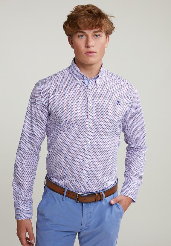 river woods Custom fit fantasiehemd blauw/rood