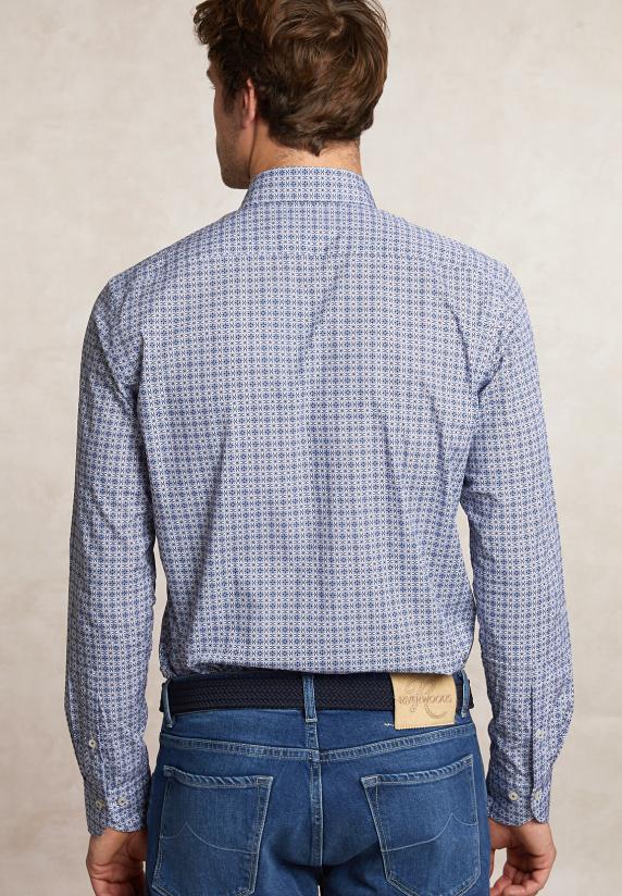 River Woods Custom Fit Fantasiehemd Blauw/wit