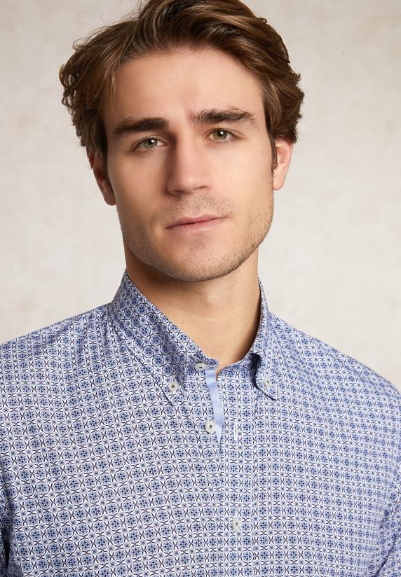 River Woods Custom Fit Fantasiehemd Blauw/wit