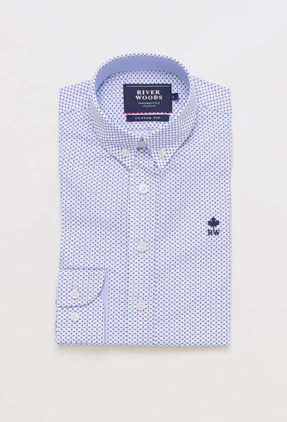 river woods Custom fit fantasiehemd blauw/wit
