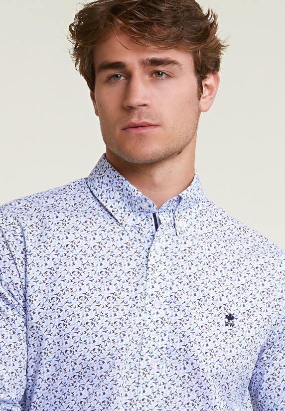 River Woods Custom Fit Fantasiehemd Blauw/wit
