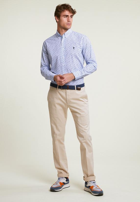 River Woods Custom Fit Fantasiehemd Blauw/wit