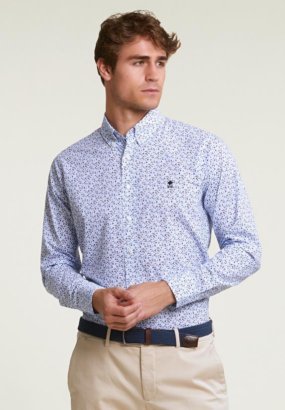 River Woods Custom Fit Fantasiehemd Blauw/wit