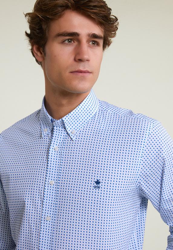 River Woods Custom Fit Fantasiehemd Blauw/wit