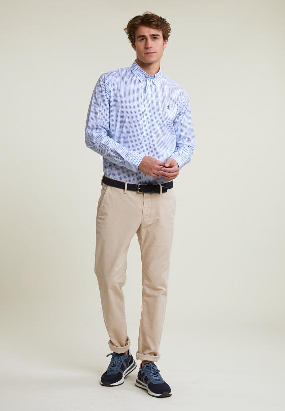 River Woods Custom Fit Fantasiehemd Blauw/wit