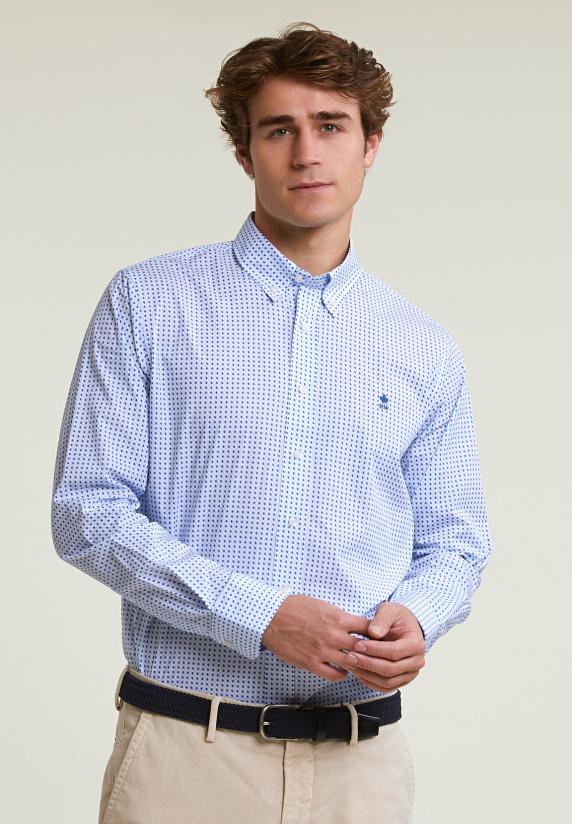 river woods Custom fit fantasiehemd blauw/wit