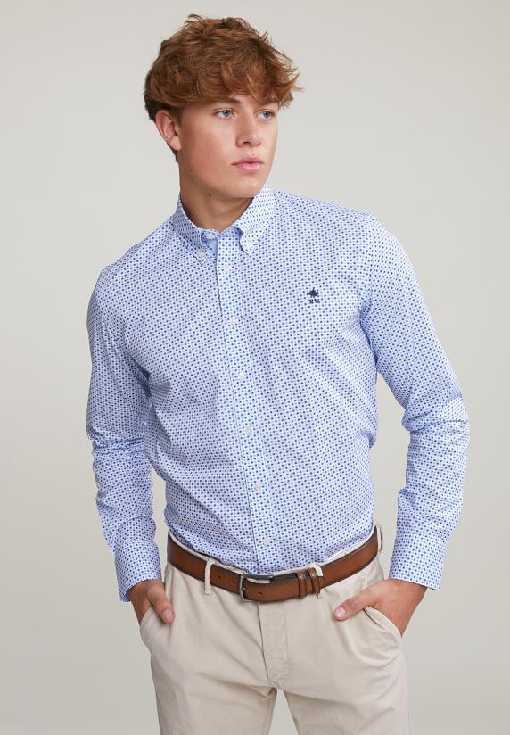 river woods Custom fit fantasiehemd blauw/wit