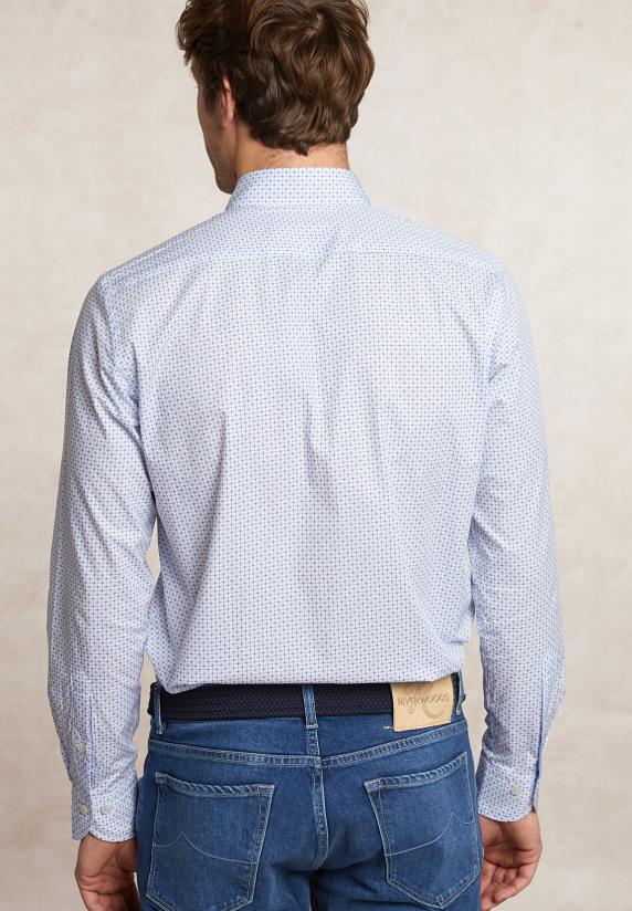 River Woods Custom Fit Fantasiehemd Blauw/wit