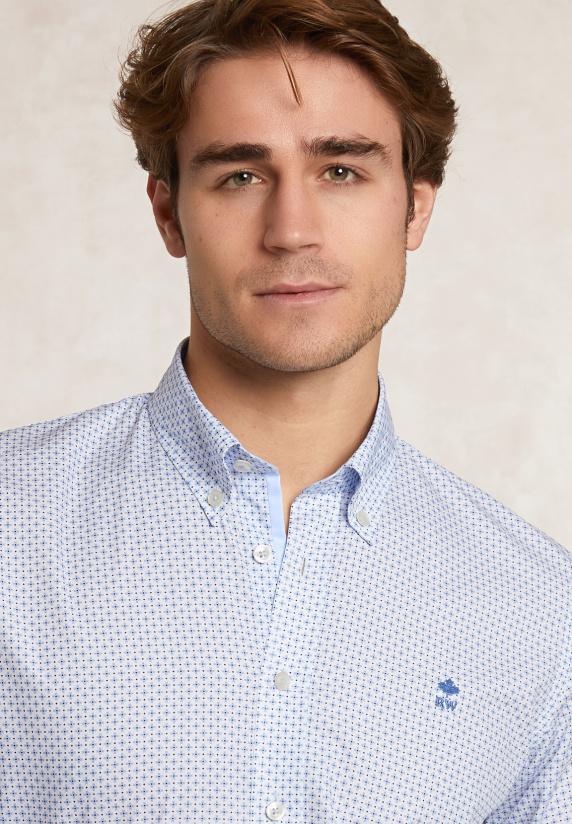 River Woods Custom Fit Fantasiehemd Blauw/wit