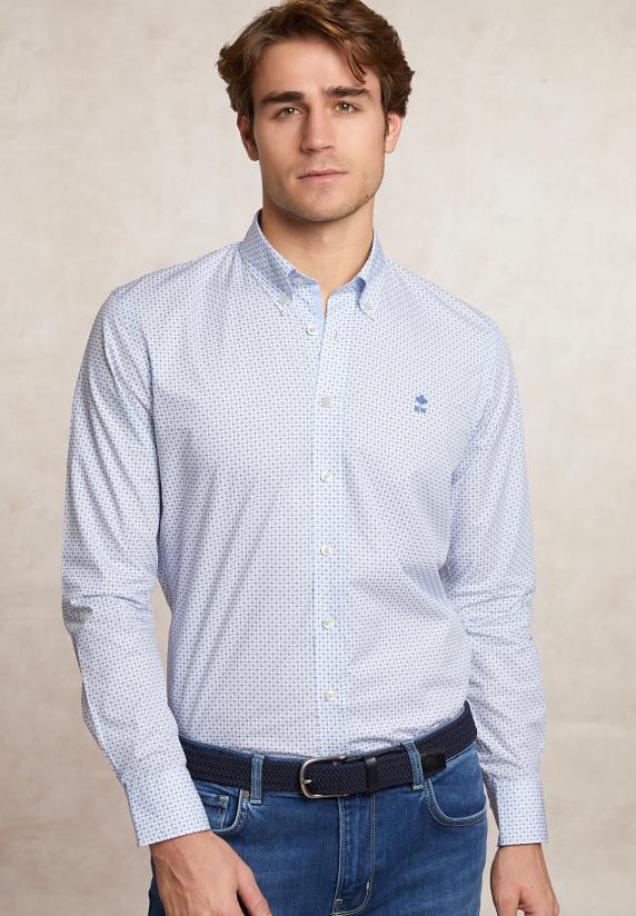 river woods Custom fit fantasiehemd blauw/wit