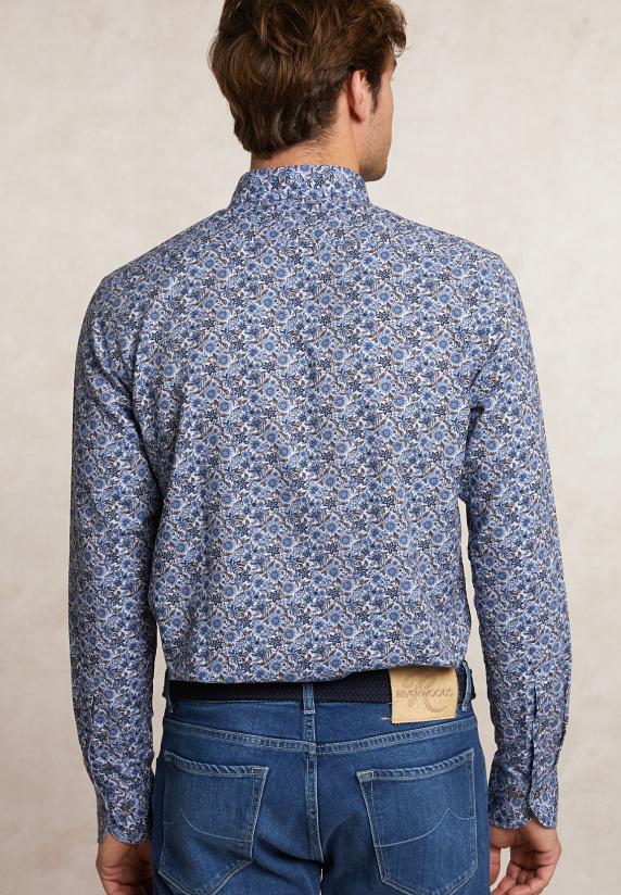 River Woods Custom Fit Fantasiehemd Bruin/blauw