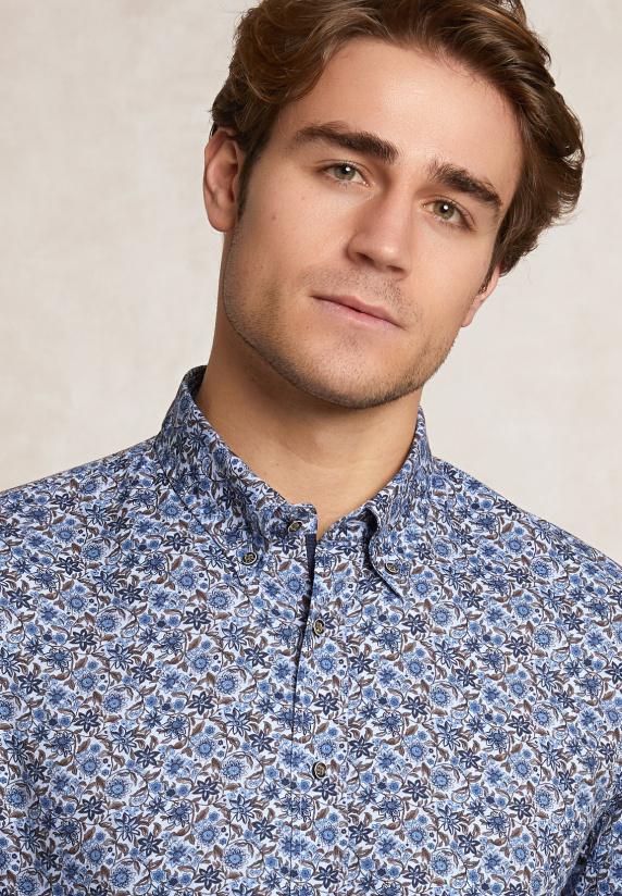 River Woods Custom Fit Fantasiehemd Bruin/blauw