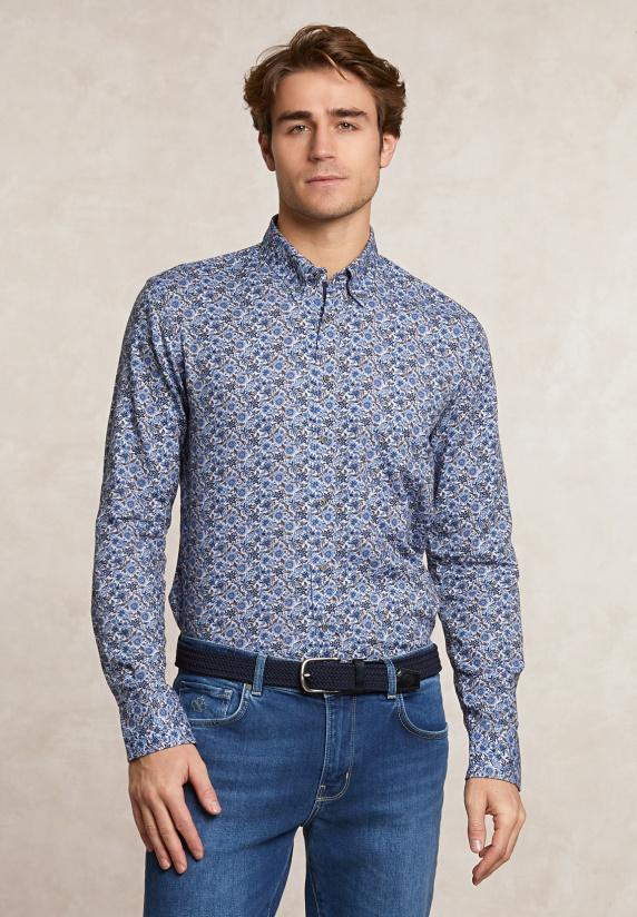 river woods Custom fit fantasiehemd bruin/blauw