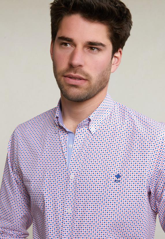 River Woods Custom Fit Fantasiehemd Oranje/blauw