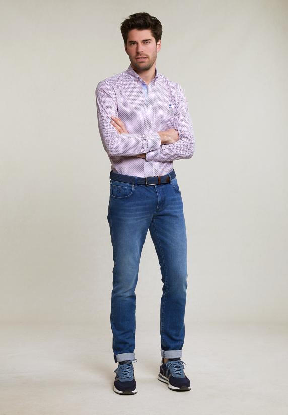 River Woods Custom Fit Fantasiehemd Oranje/blauw