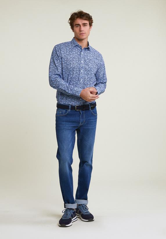 River Woods Custom Fit Gebloemd Hemd Blauw