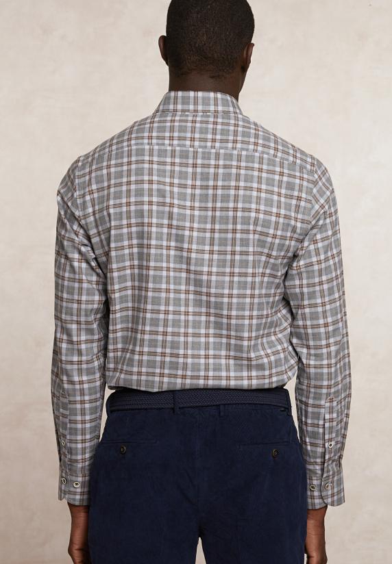 River Woods Custom Fit Geruit Hemd Beige/bruin