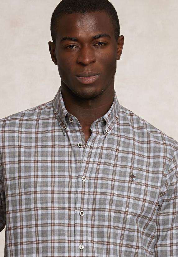 River Woods Custom Fit Geruit Hemd Beige/bruin