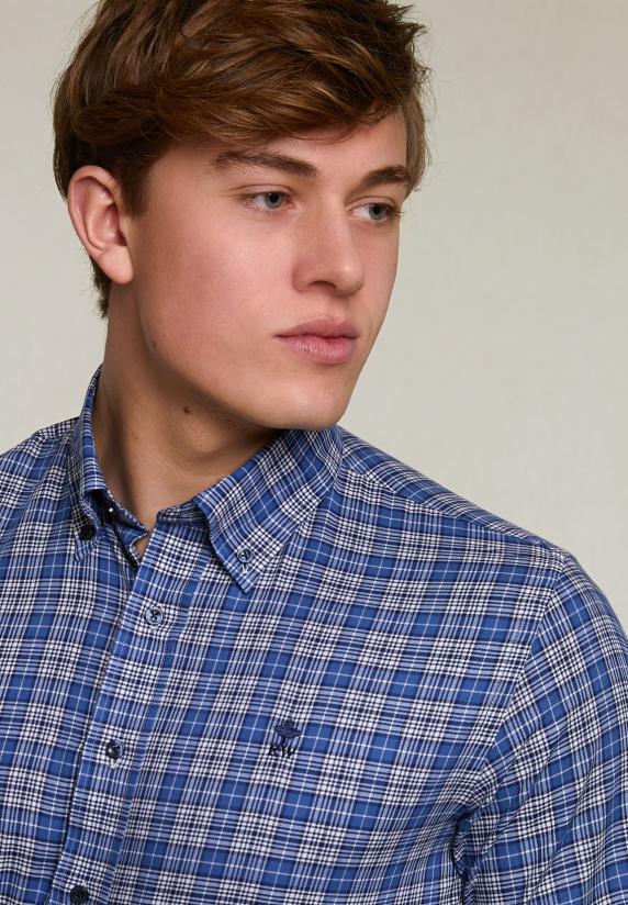 River Woods Custom Fit Geruit Hemd Blauw