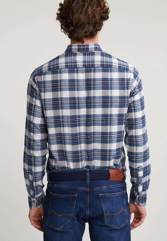 River Woods Custom Fit Geruit Hemd Blauw/beige