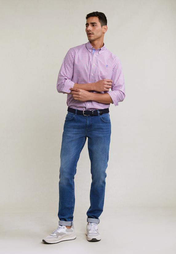 River Woods Custom Fit Geruit Hemd Blauw En Rood