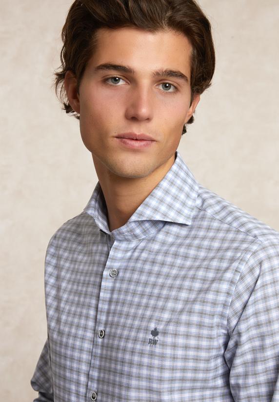 River Woods Custom Fit Geruit Hemd Blauw/grijs