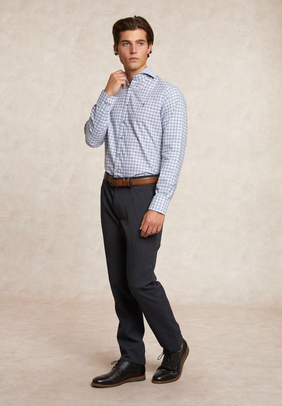 River Woods Custom Fit Geruit Hemd Blauw/grijs