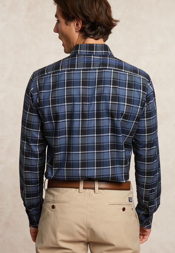 River Woods Custom Fit Geruit Hemd Blauw/grijs