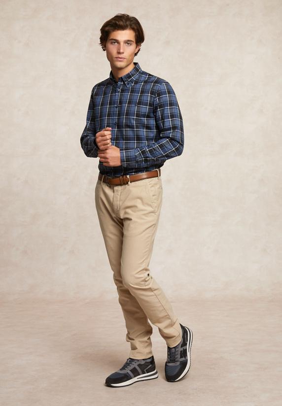 River Woods Custom Fit Geruit Hemd Blauw/grijs