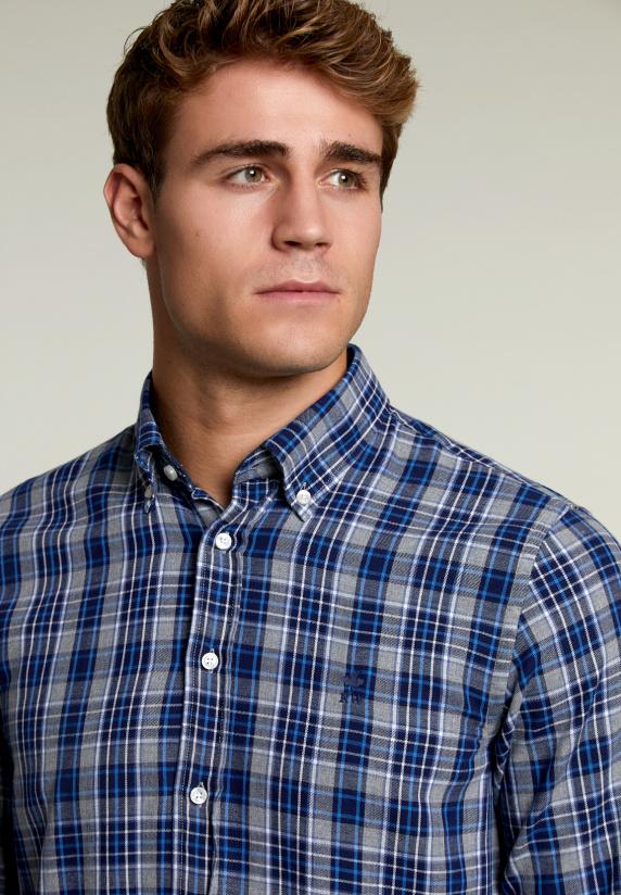 River Woods Custom Fit Geruit Hemd Blauw/grijs