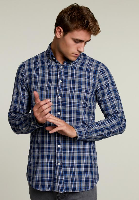 river woods Custom fit geruit hemd blauw/grijs