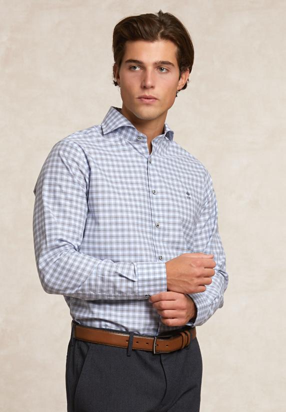 River Woods Custom Fit Geruit Hemd Blauw/grijs