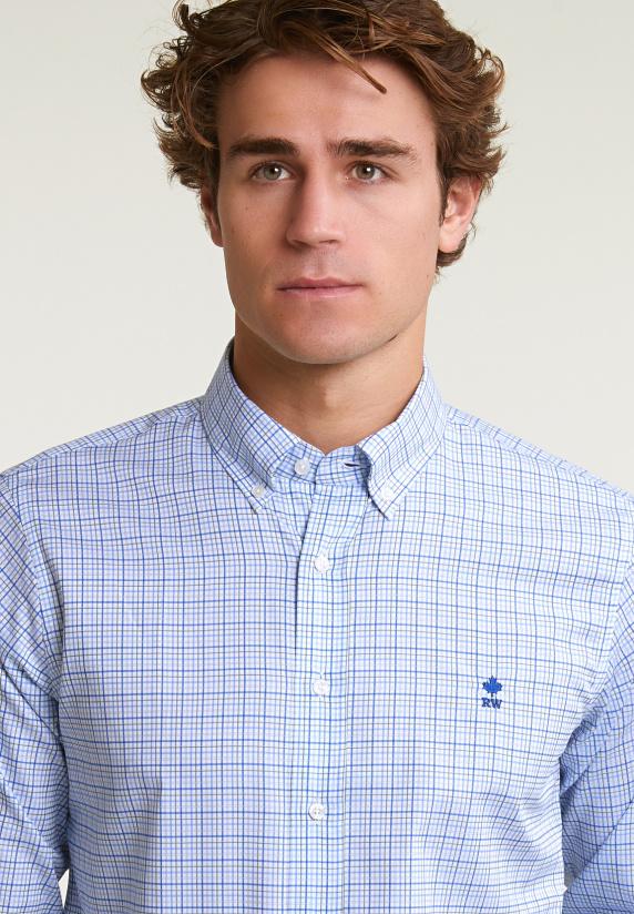 River Woods Custom Fit Geruit Hemd Blauw/groen