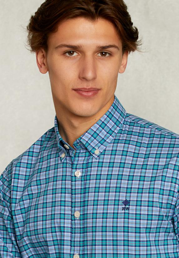 River Woods Custom Fit Geruit Hemd Blauw/groen