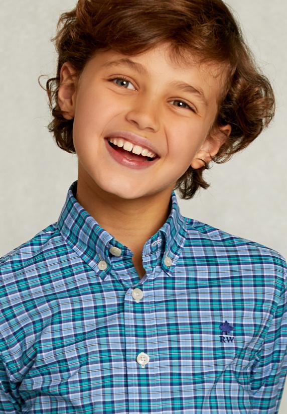 River Woods Custom Fit Geruit Hemd Blauw/groen