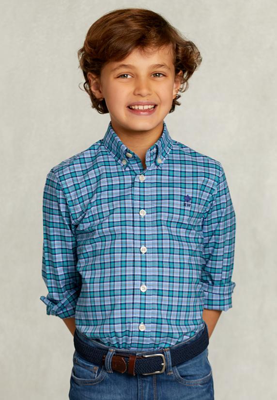 river woods Custom fit geruit hemd blauw/groen