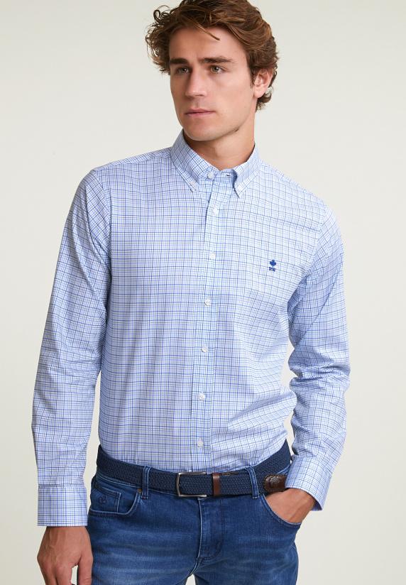 river woods Custom fit geruit hemd blauw/groen